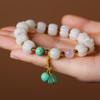 Natural White Jade Bodhi Root Hand-Carved Pumpkin Bead Bracelet and Ring Set