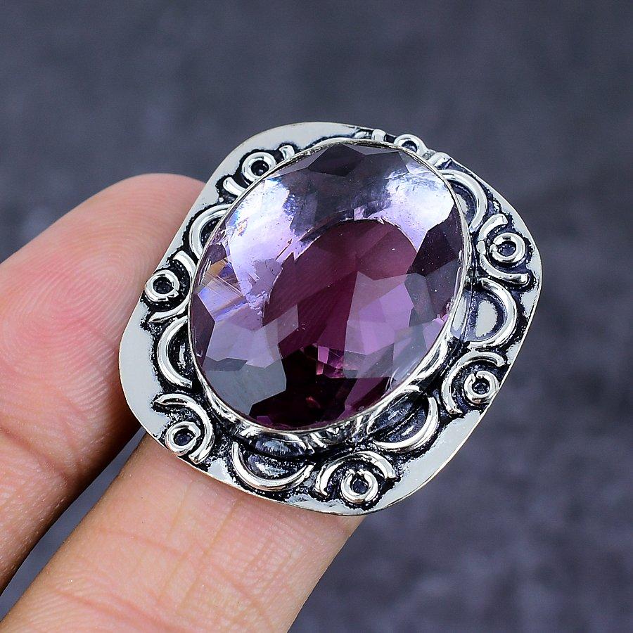 Naturalny Kamień Szlachetny Ametyst Ręcznie Robiony Pierścionek ze Srebra Próby 925 Rozmiar 8 O3m69