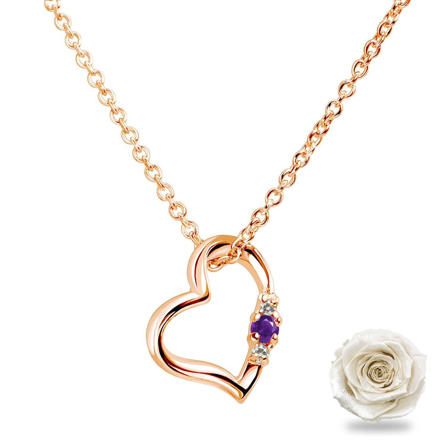 

Намисто Love Heart Pink Gold Preserved Flower Amethyst February Birthstone Platinum White [Sears]