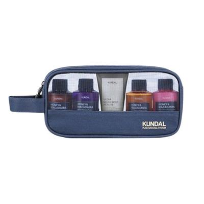 Reiseset 5-teilig Typ B (Shampoo, Kur, Reinigungsschaum, Duschgel, Körperlotion, Beutel)
