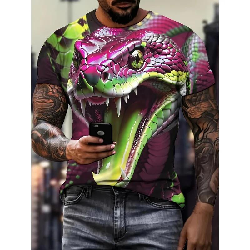 

3D printed horror snake T-shirt for men and women, cool animal pattern T-shirt, summer loose round neck top, short sleeved T-shirt 5XL