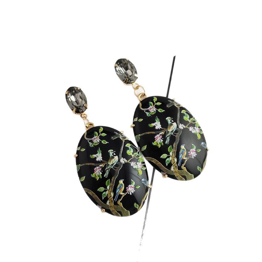 Suibian Retro Resin Printed European & American Earrings - Exquisite, Best-Selling Accessories