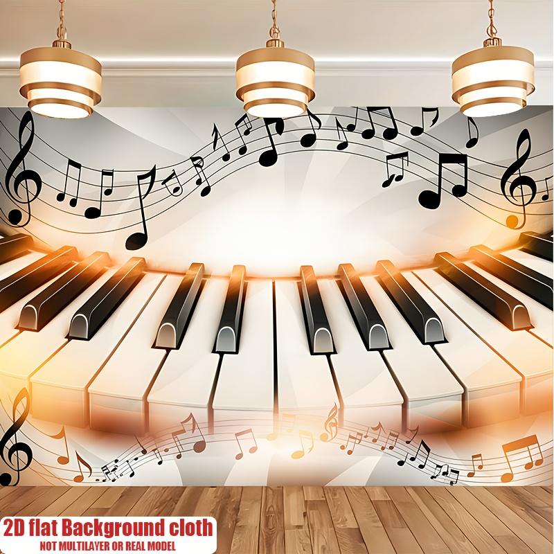 2D Planar Banner, 1 Piece, Retro Black and White Piano Keyboard and Musical Note Background Decoration