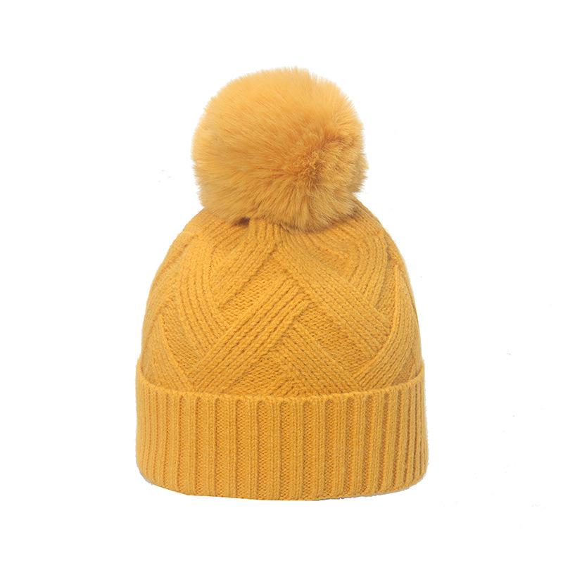 

Шерстяная шапка осень-зима теплая для активного отдыха от холода лыжная шапка однотонная клетчатая вязаная шапка M（56-58cm） жёлтый