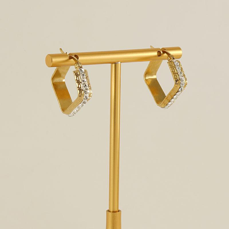 New Fashion Titanium Steel Quadrilateral Diamond Earrings Design High Elegance Temperament Earrings Exquisite Women