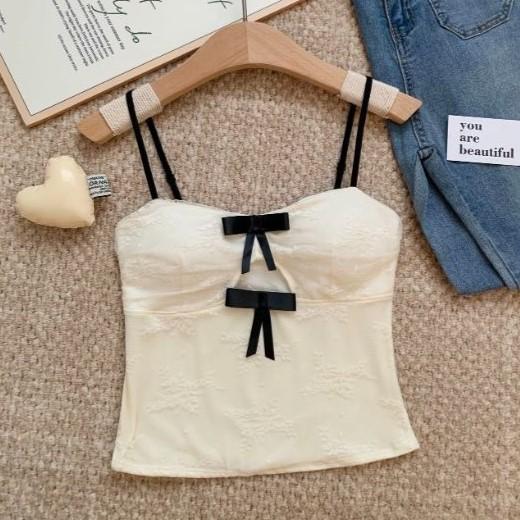 V-neck Hollow Bow with Chest Pad, Lace Suspender Vest for Women's Spring and Summer New Sexy Sleeveless Back Top