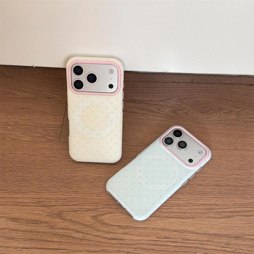Round Edge Polka Dot Magnetic Phone Case for iPhone 14/13/12 Pro Max