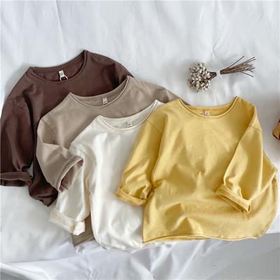 Spring Autumn Solid Color Children's Clothing Children's Casual Long Sleeve Versatile Loose Round Neck Shirt