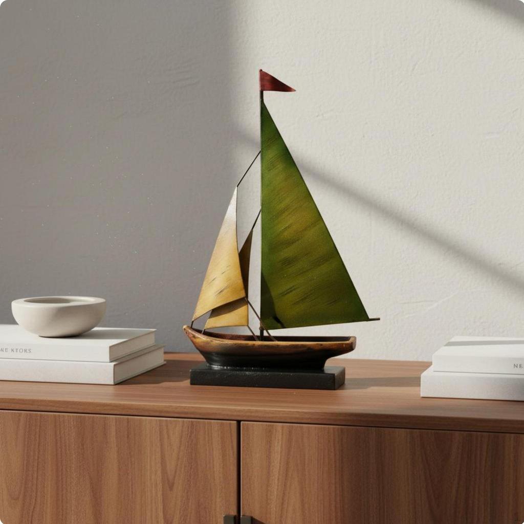 Modellino Barca a Vela in Metallo Statua in Ferro Lusso Leggero Stile Retrò Decorativo