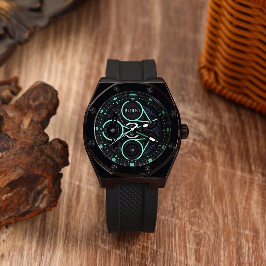 BUREI Men's Analog Quartz Watch, Black, Sports, Waterproof, Business, Work, Commuting, Stylish, Popular, Simple, Business, Stylish, Father's Day Gift