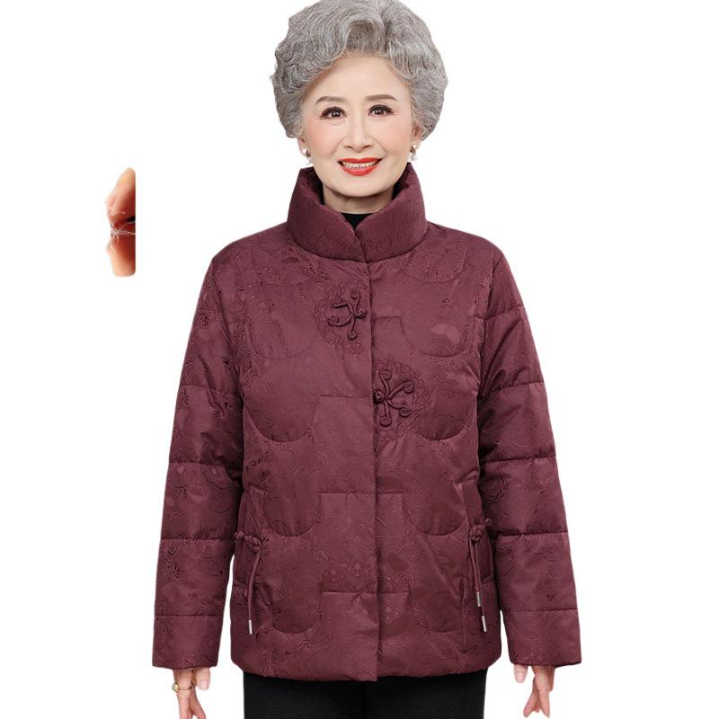 Mom's Winter White Duck Down Jacket - Warm, Stylish Chinese National Style Coat for Middle-aged & Elderly Women