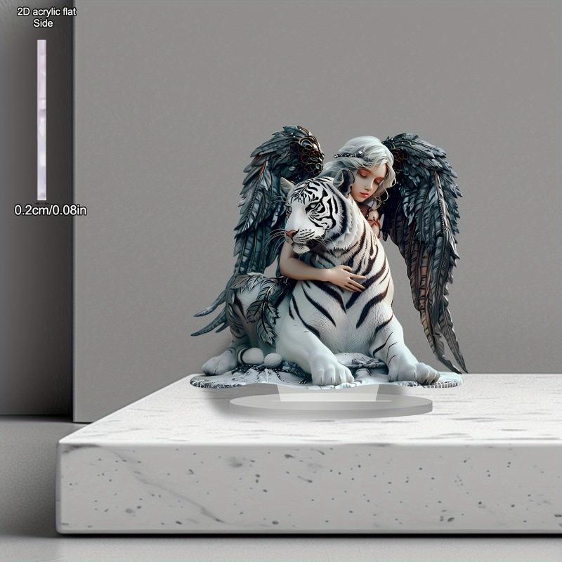 2D Flat, Angels and Tigers Acrylic Desktop Decoration, with Base, Suitable for wall decoration, porch, room, villa, accents Home, Hallway, or Workplac