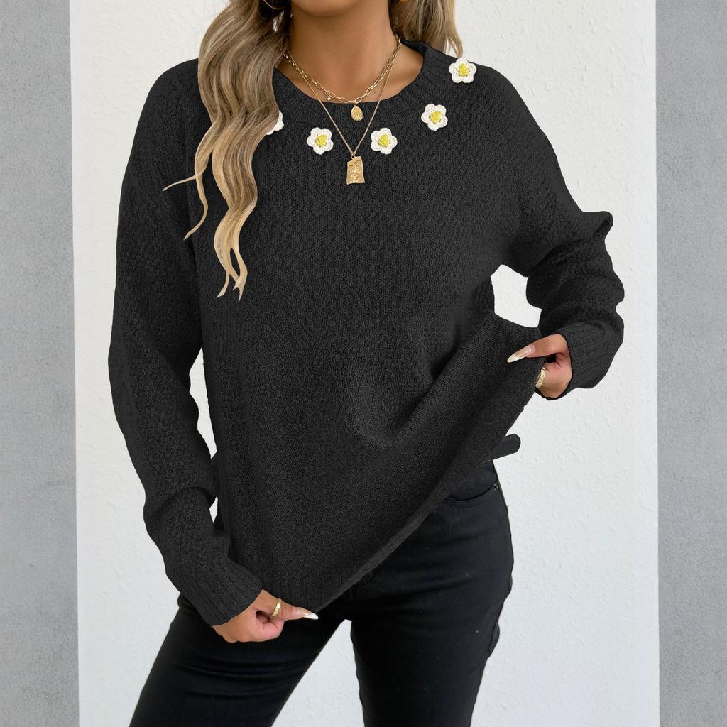 Women's T-Shirt Vintage Floral Print Round Neck Loose Long Sleeve Mid-Length Thumb Leak Top