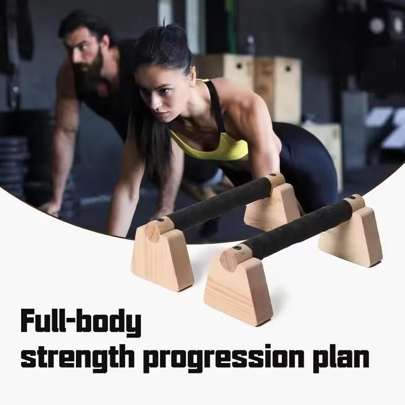 1 Pair Wooden Push Up Bar Pair Home Workout Parallettes, Durable Push-Up Stand Exercise Equipment For Hands Onesize