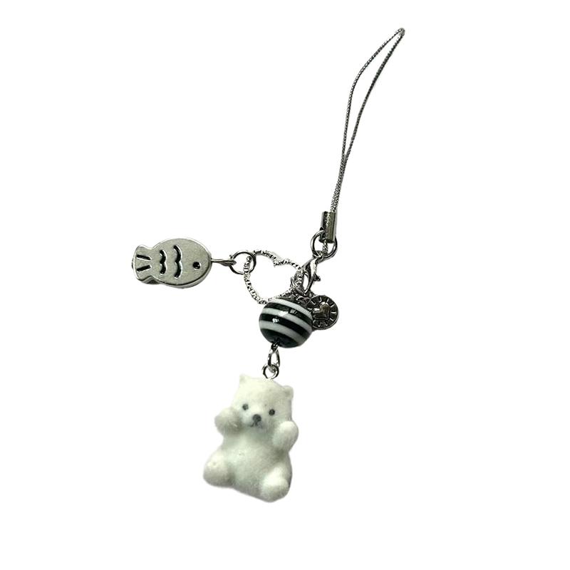 Flocked Sea Otter Phone Chain Furry Penguin Bear Keychain Cartoon Animal Doll Charm Pendant Earphone Case Lanyard Bag Decor
