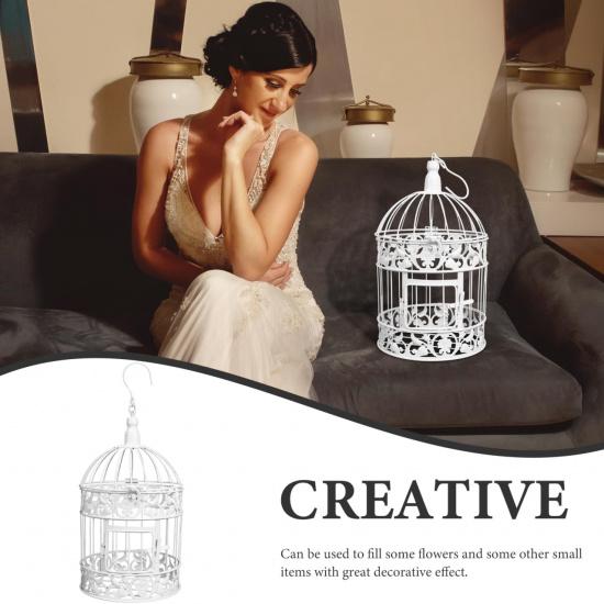 Wedding Decor Bird Cage White Metal Vintage Bird Cage European-Style Decor Birdcage Wedding Decoration Adorn, 12.59x5.51x5.51 Inches