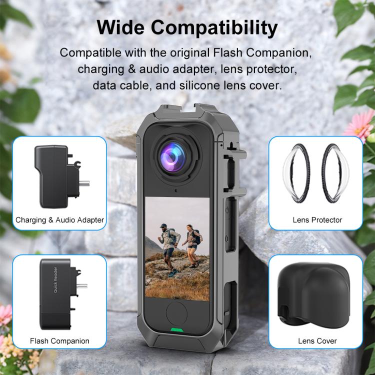 For Insta360 X4 Air PULUZ Metal Protective Cage Rig Housing Frame with Expand Cold Shoe Base (Grey)