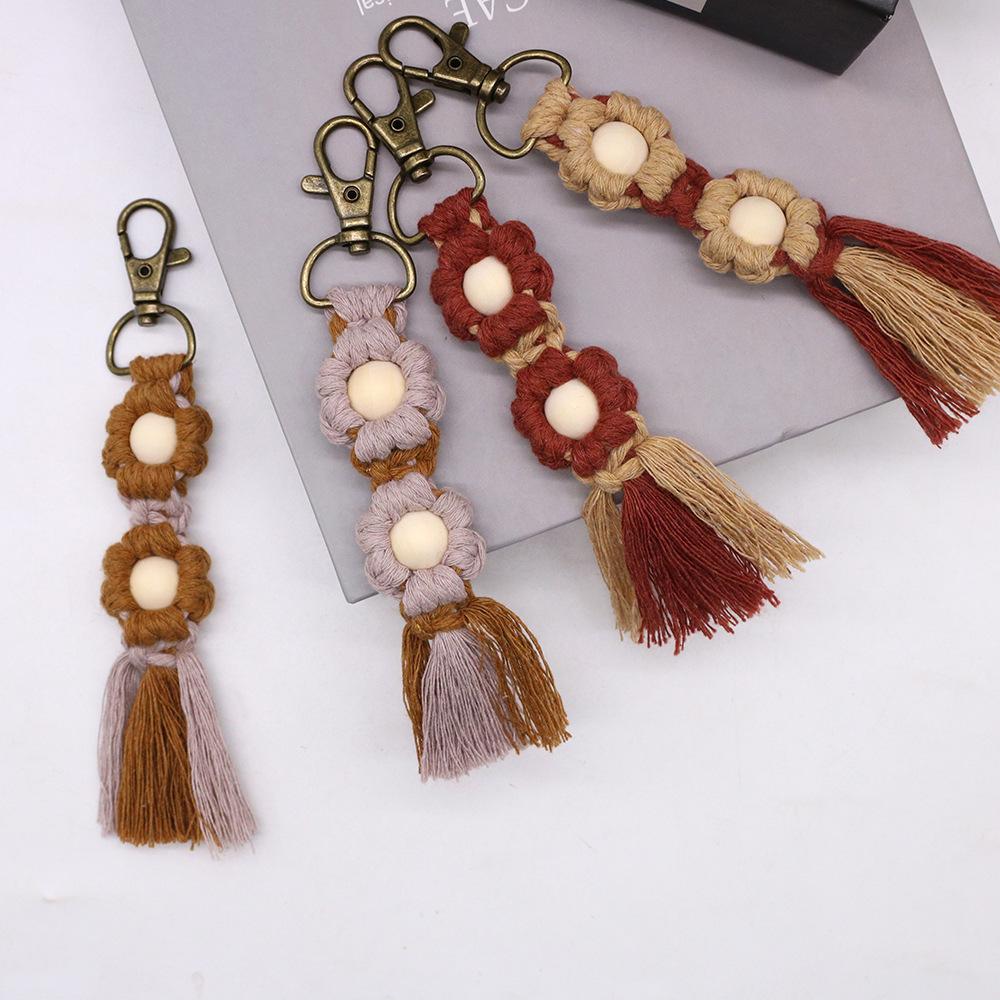 Hand-Woven Cotton Rope Flower Keychain Ornament