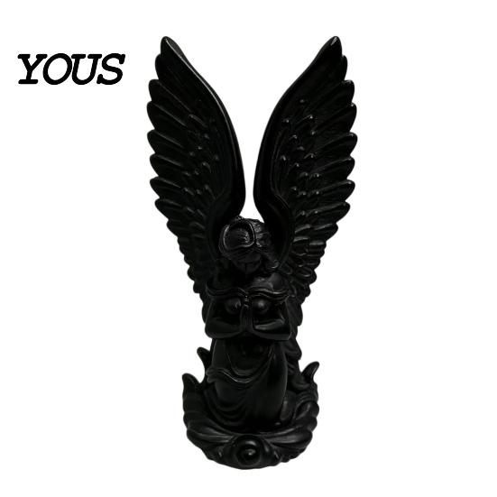 Delicate Wing Angel Decoration 3D Printed Kneeling Statue, Praying Cupid Figurine with Wings, Compact Bookshelf Matte White Desktop Ornament for