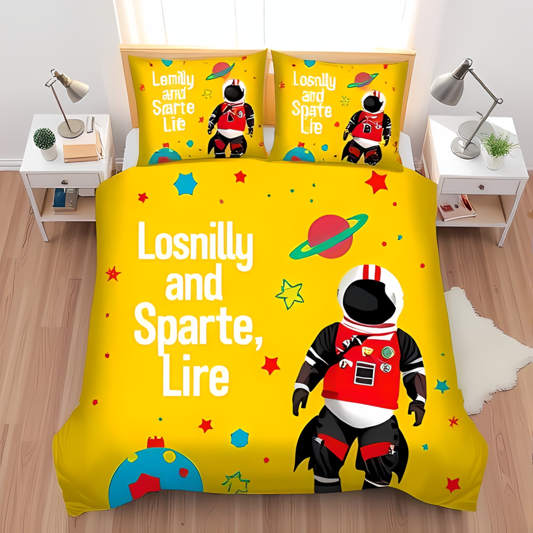 

Space Themed Bedding Set Black Duvet Cover With Rocket Ship Planets Suitable Children Kids And Adults Warm Soft And Breathable EU Single(135*200cm)3pcs