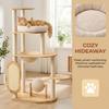 Solid Rubber Wood Cat Jumping Platform with Scratching Posts Cat Scratching Ball and Board Washable for Large & Multi-Cat Homes