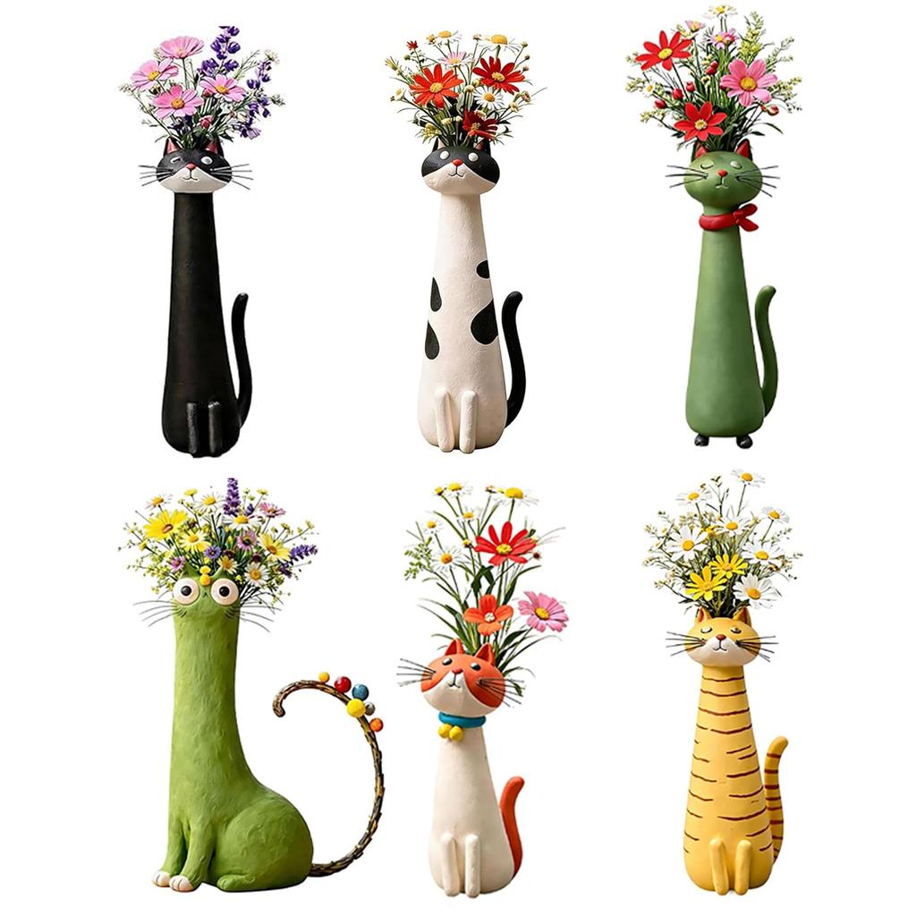 Handcrafted Quirky Cat Vase Creative Ornament Whimsical Resin Cat Flower Vase for Living Room Office Study Home Decoration