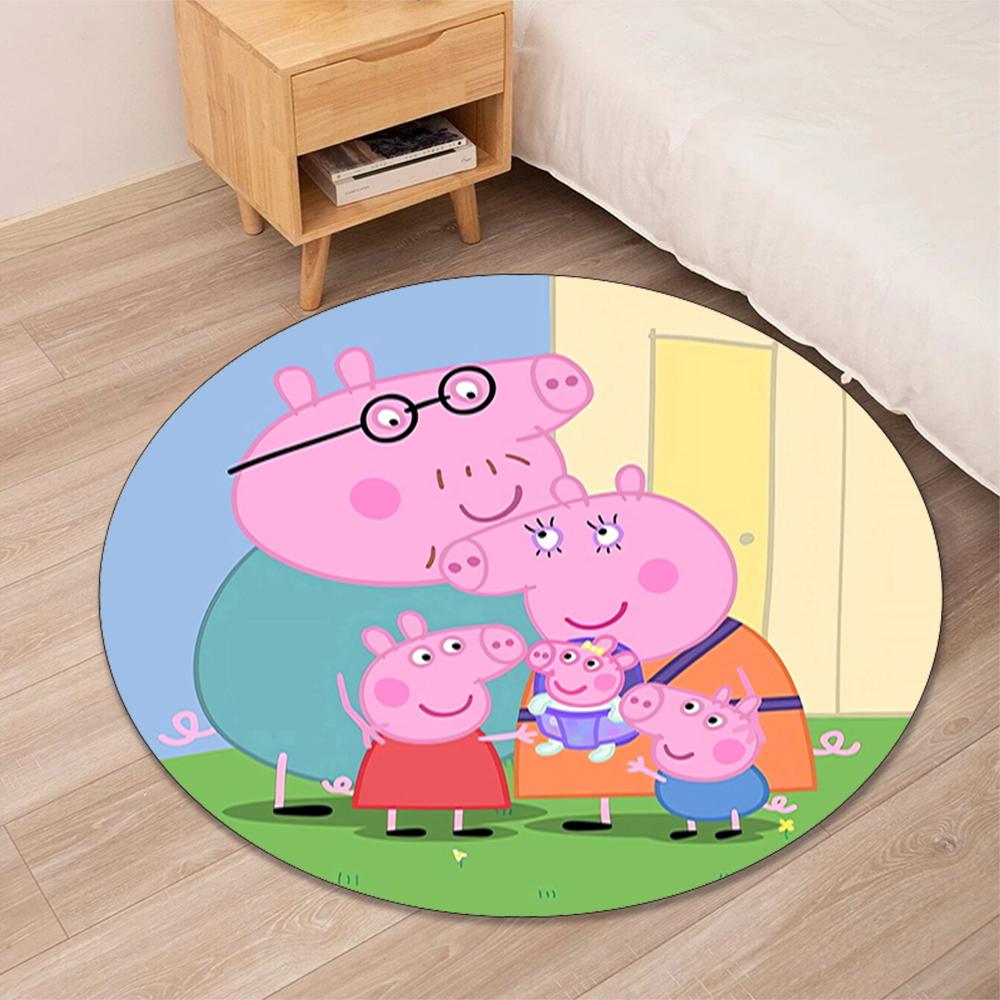 Peppa Pig Printed Round Rug Carpet Chair Rug Area Rug Entryway Doormats,for Office Chair Living Room Bedroom Kitchen Room.