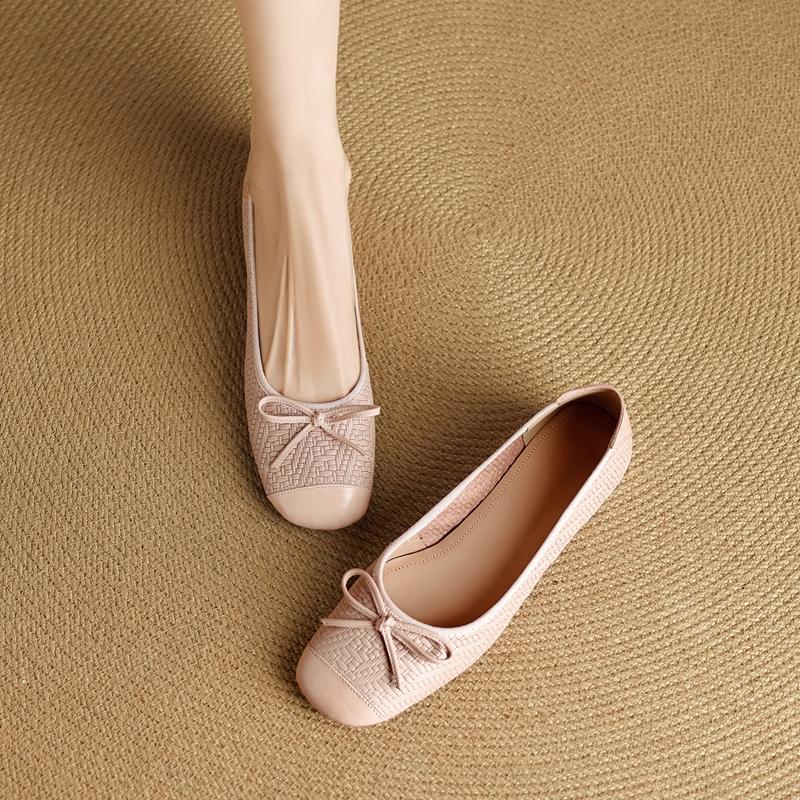 Fashion Women's New Genuine Leather Sheepskin Woven Small Fragrant Butterfly Bow Comfortable and Soft Low Order Shoes Ballet Dance Shoes