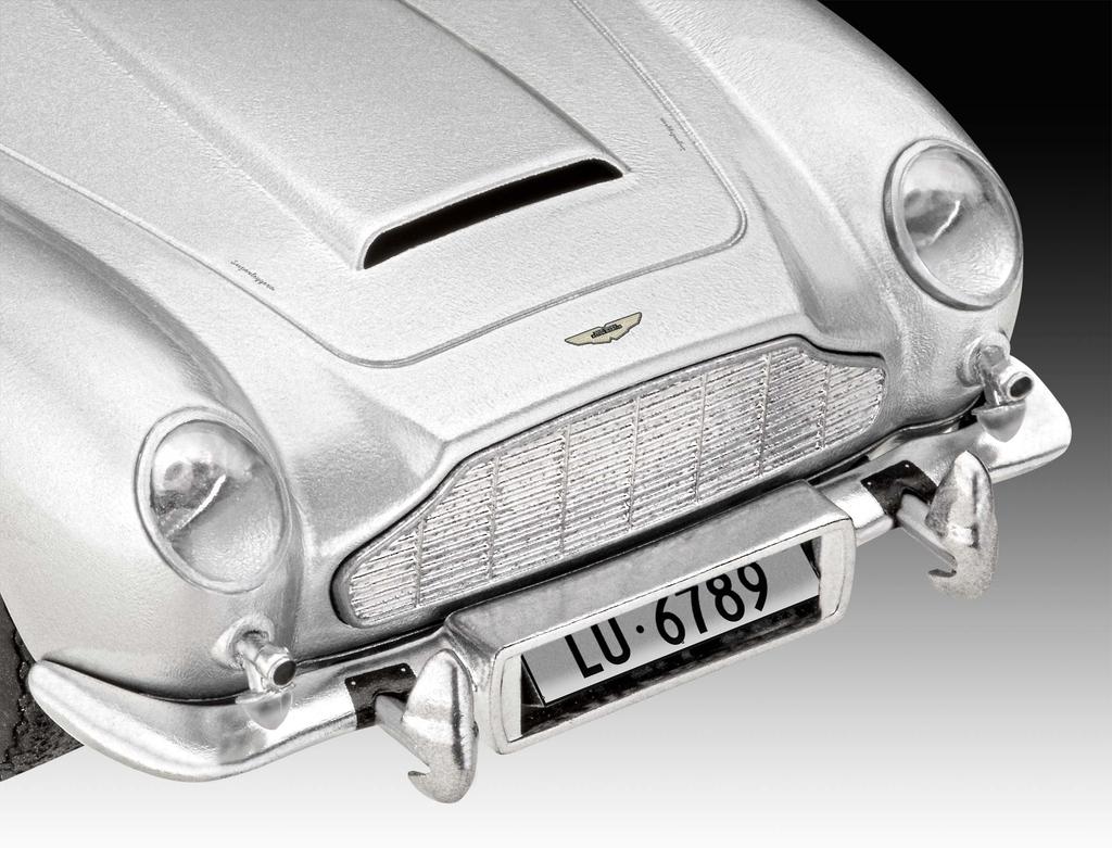 Revell Scale Plastic Model Kit Aston Martin DB5 James Bond with and Poster 1/24 (Glue-Free Kit) "Goldfinger" Paints, Brushes,