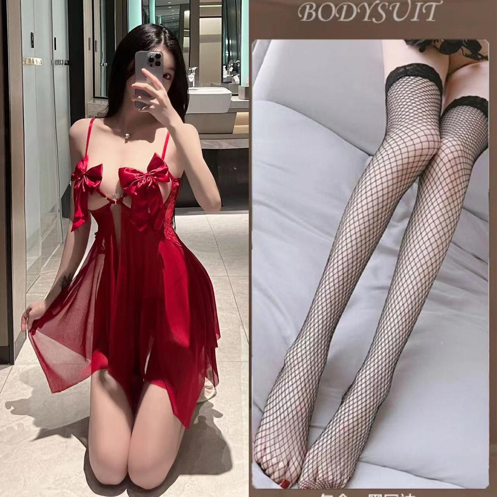 Französisches romantisches Meeresschmetterling-Cami-Nachthemd mit tiefem Rückenausschnitt und Schleifendesign