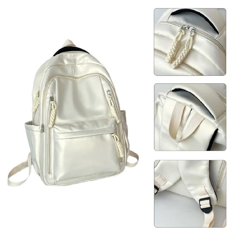 Soft PU Leather Backpack Spacious for College Essential Fashion Solid Color Laptop Daypack for Student and Commuters