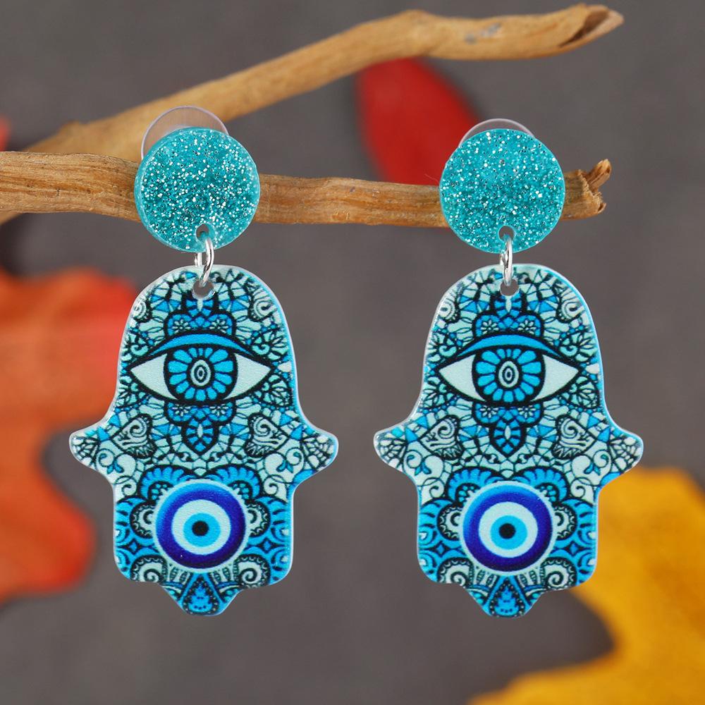 Bohemian Ethnic Style Evil Eye Acrylic Earrings: Trendy European & American Palm Round Design