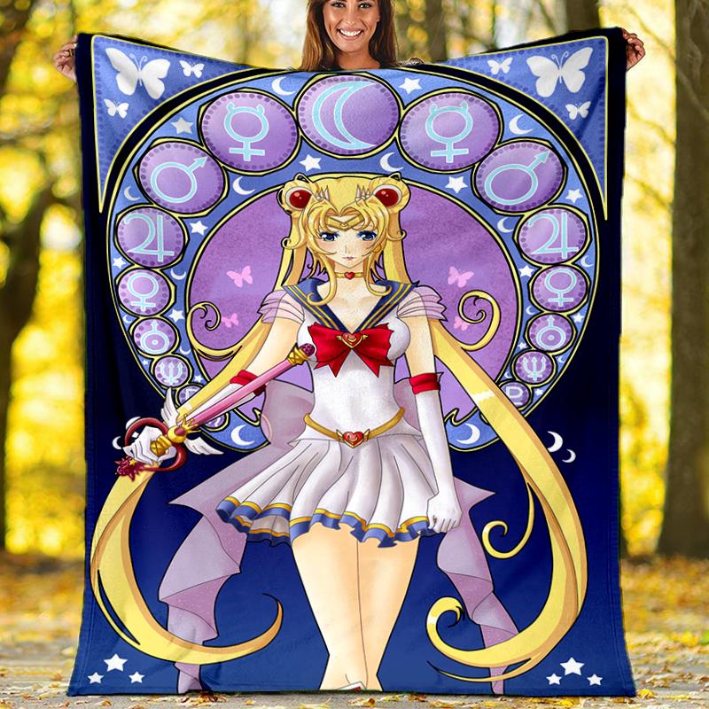 Moon Princess Print Flannel Blanket, Soft Warm Lightweight Throw Blanket for living Room,Sofa Bed Camping office