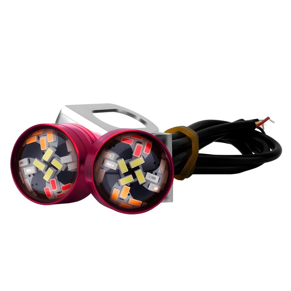 2Pcs LED RGB Strobe Light 12V Motorcycle Eagle Eye Light Multicolor Strobe Brake Warning Light Waterproof Mirror Mount Design