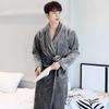 Men's Mid-Length Plush Coral Fleece Flannel Bathrobe for Autumn/Winter