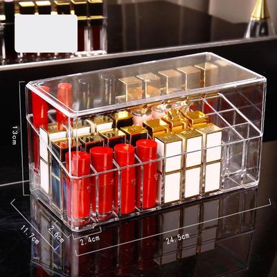 Scatola Organizer in Acrilico a Coperchio Ribaltabile Antipolvere per Rossetti e Gloss Labbra