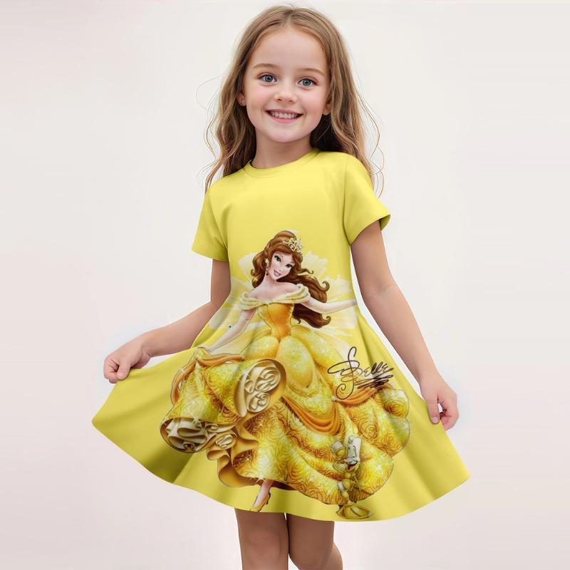Disney Summer Hot Girl Short Sleeved Skirt Ice and Snow Romance Print 3D Printed Cartoon Pattern Elsa Princess Skirt
