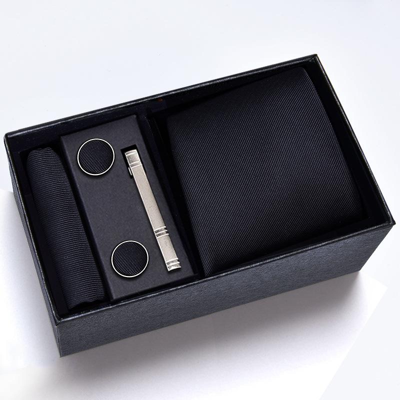 Men's Formal Tie Gift Box: Five-Piece Set with Logo, 8cm Striped Black for Weddings and Business 
