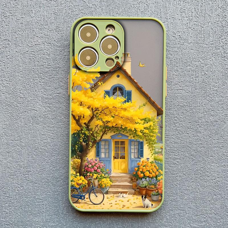 Hand Painted House scenery Phone Case For iPhone 13 12 11 Pro Max Mini 15 14 7 8 Plus Pro Max SE2 X XR XS Shockproof Matte Cover