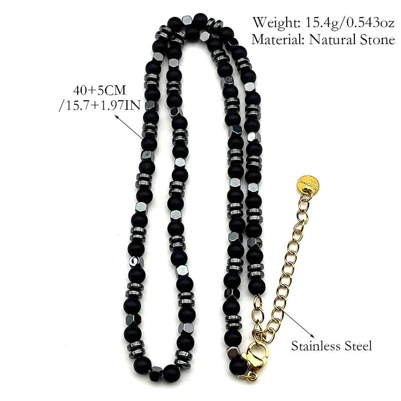 Natural Tiger Eye Stone Hematite Beads Chain Necklace for Women Men Silver Color Lapis Lazuli Reiki Healing Amulet Jewelry Gift