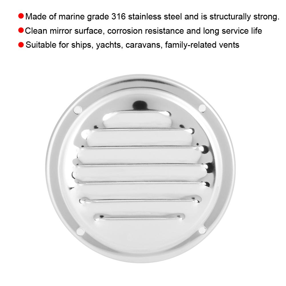 Rund luftventil i rustfritt stål av maritim kvalitet, lamellventilasjonsgitter, deksel til lamellgrill