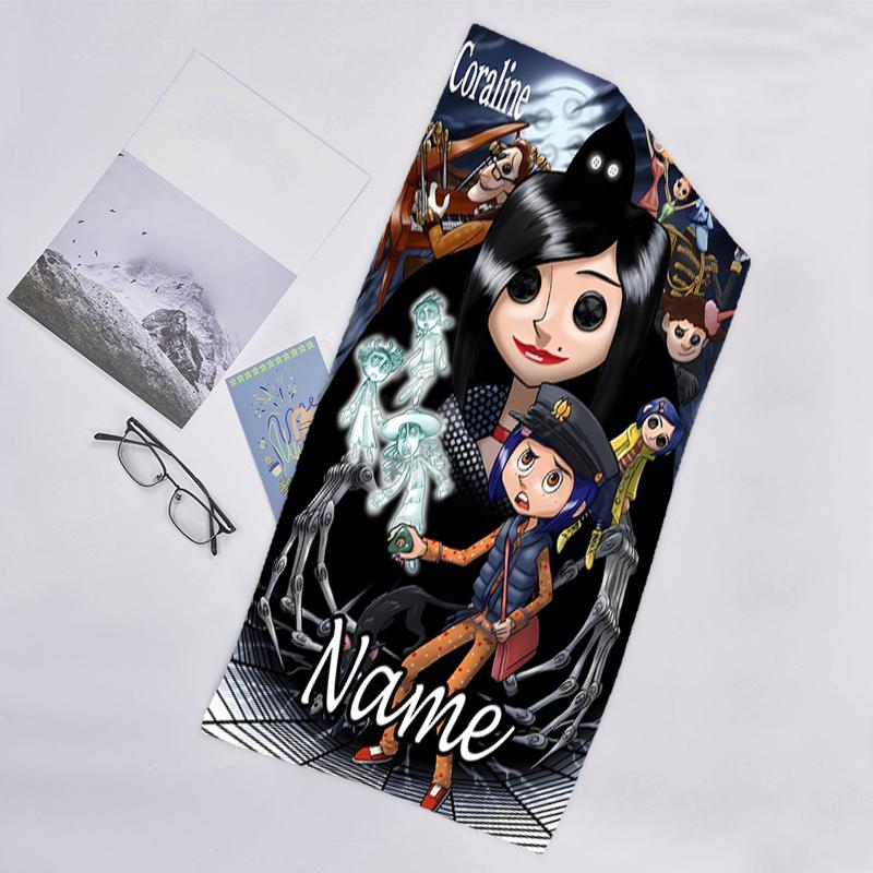 1pc Coraline2 Beach Towel with Custom Name, Beach/Swimming/Bath/Picnic/Camping Towel, Suitable for Seaside Beaches