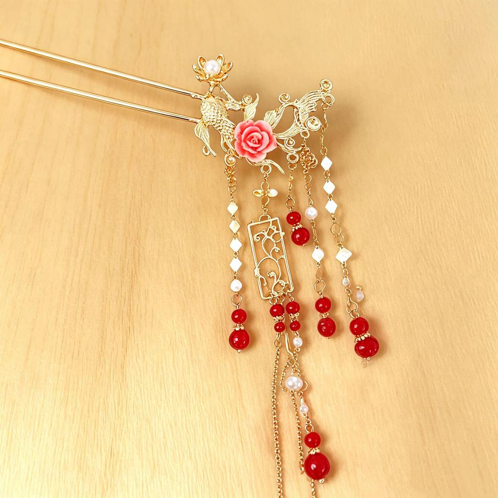 Épingle à cheveux en forme de U Fleur de Carpe Style Ancien Heurtoir de Chignon pour Cheveux pour Femmes Heurtoir de Chignon Chinois