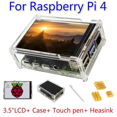 Raspberry Pi 4 Lcd Ekran 3.5" Dokunmatik Ekran+ Akrilik Muhafaza Kutusu+Soğutucu+Dokunmatik Kalem