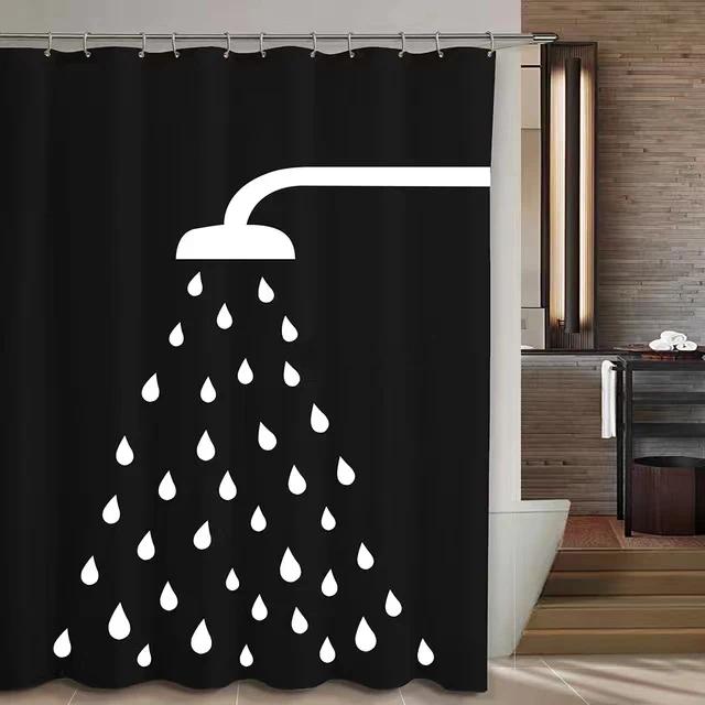 Einfacher Buchstaben Schwarz Weiß Duschvorhänge Design Badezimmervorhang Nordische Heimdeko Badspritzschutz Badezimmerzubehör