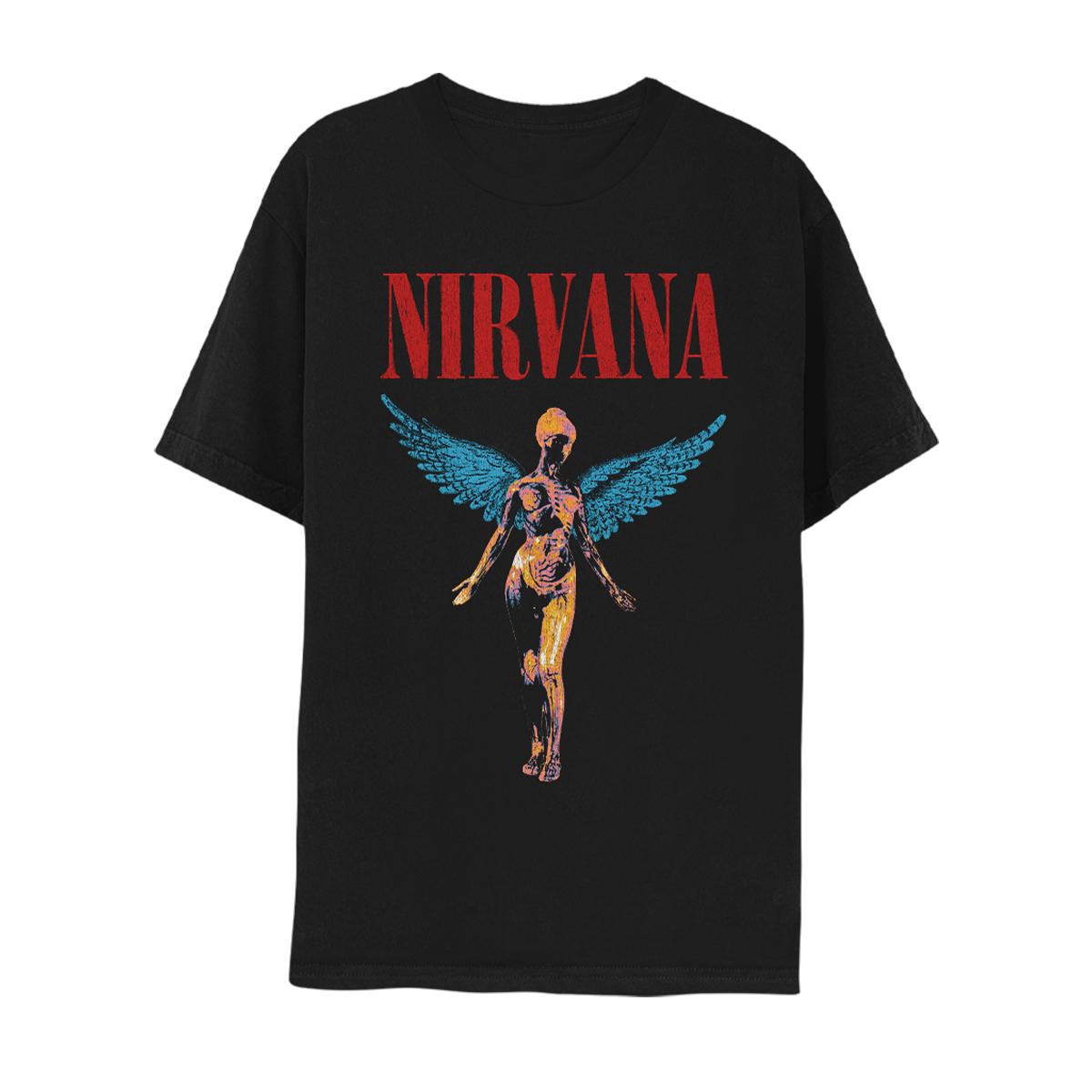 Nirvana Angel Floral Art Graphic Oversized TShirt Grunge Rock Band Artistic Contrast Print Cotton Apparel for Nirvana Fans S