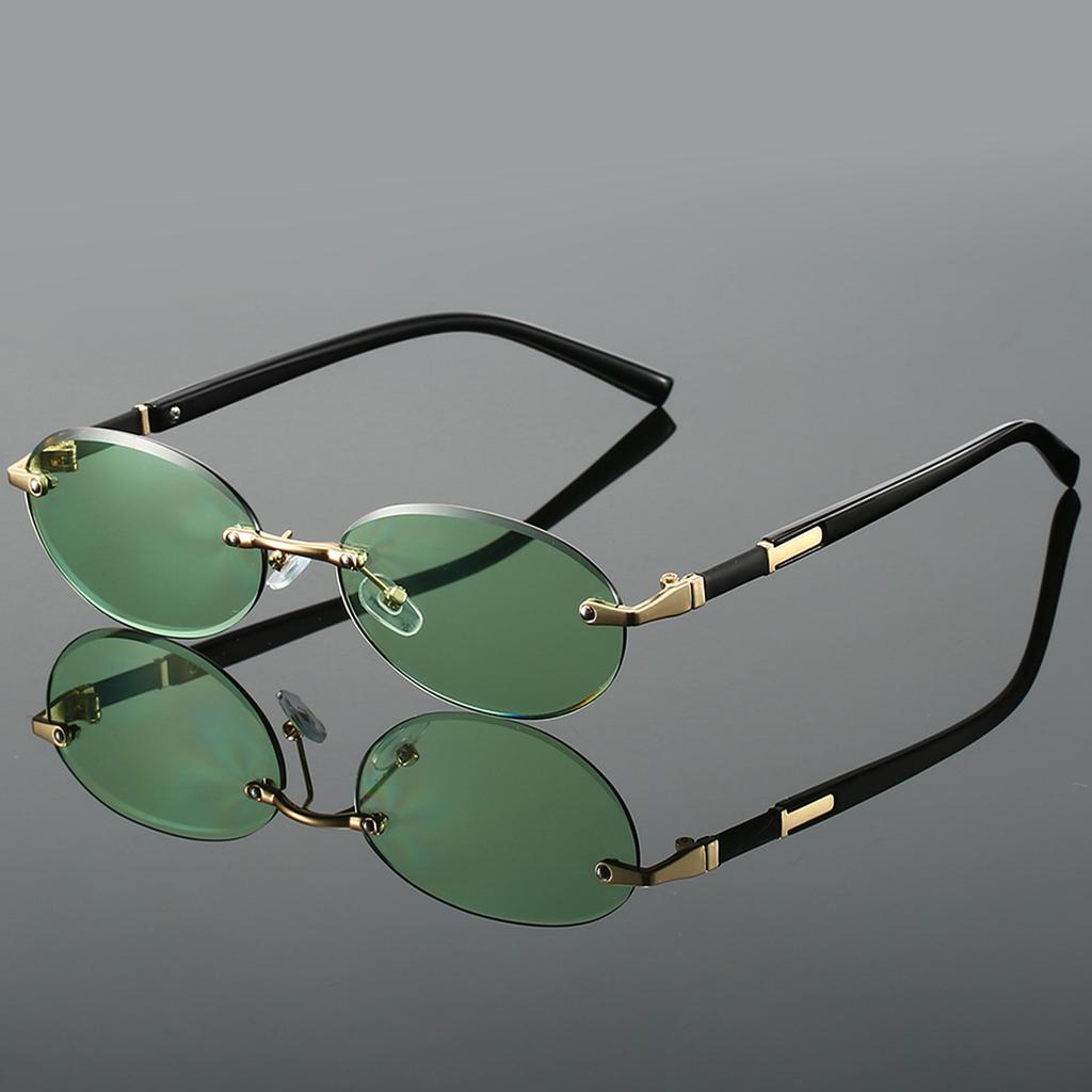 Trendy Retro Metal Gradient Shades Women Stylish Oval Vacation Beach Sunglasses Men's Chic Driving Anti UV Sun Glasses