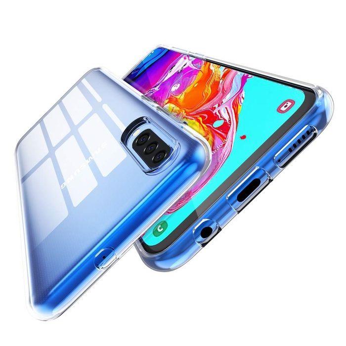 Case and Neck Strap for Samsung Galaxy A70 - Transparent Soft TPU Adjustable Black Cord Phonillico®