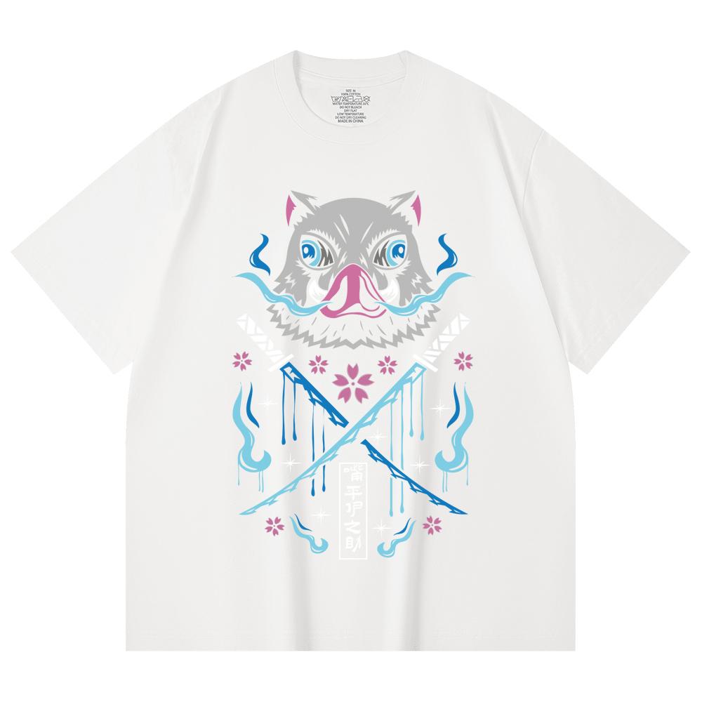 230 g/m² 100% Baumwolle Demon Slayer V97 Inosuke Aufdruck Unisex Schweres Baumwoll-T-Shirt