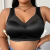 Sutiã Sem Fio Costurado com Renda Profunda em V para Mulheres Plus Size